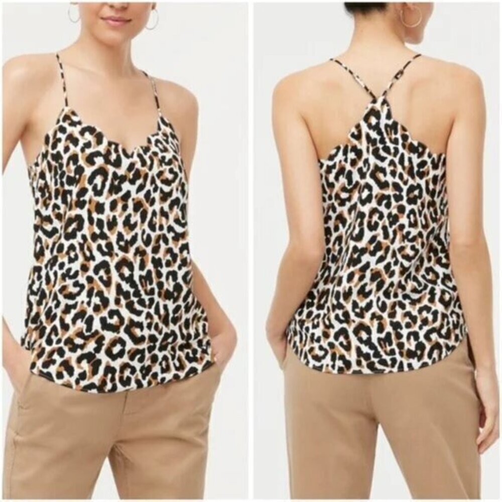 "NWT" J‎ Crew Factory Leopard Scalloped Cami Top- Size 4-AL503